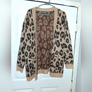 Stylish Leopard Print Sweater Cardigan Cable Knit Sweet And Sinful 3/4 Length